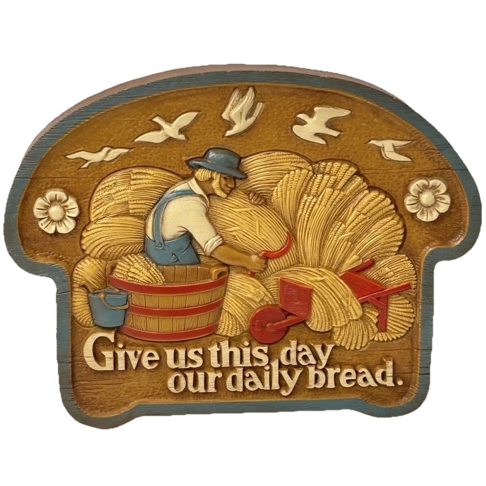 Vintage 1980s Burwood Give Us This Day Our Daily Bread Wall Plaque Amish Harvest